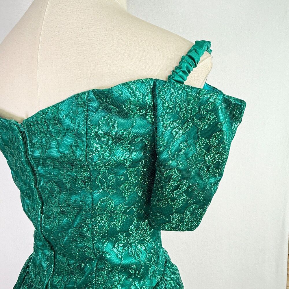 Gunne Sax | Metallic Shiny Forest Green Lace Fairy Dream Winter Dress | Sz 6 - Picture 11 of 14